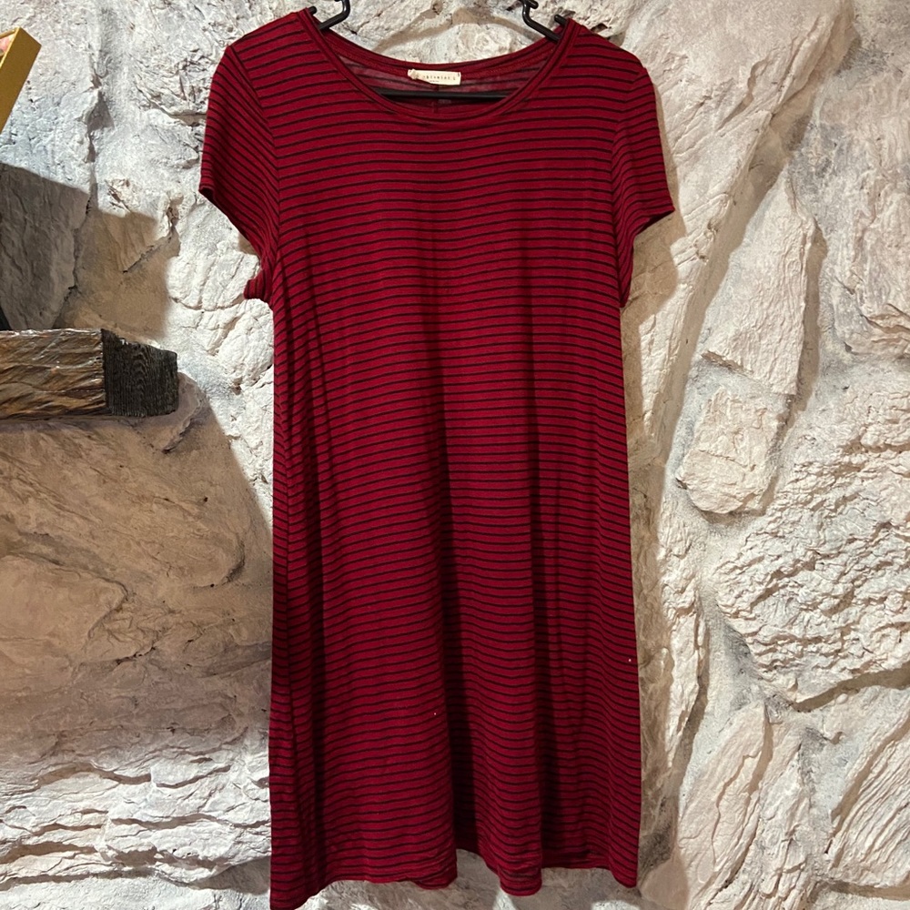 Red and Black Striped T-Shirt Dress